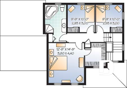 Étage - Plan de maison à étage avec garage, 3 chambre, vestibule, grande cuisine, buanderie au r-d-c - Andréa
