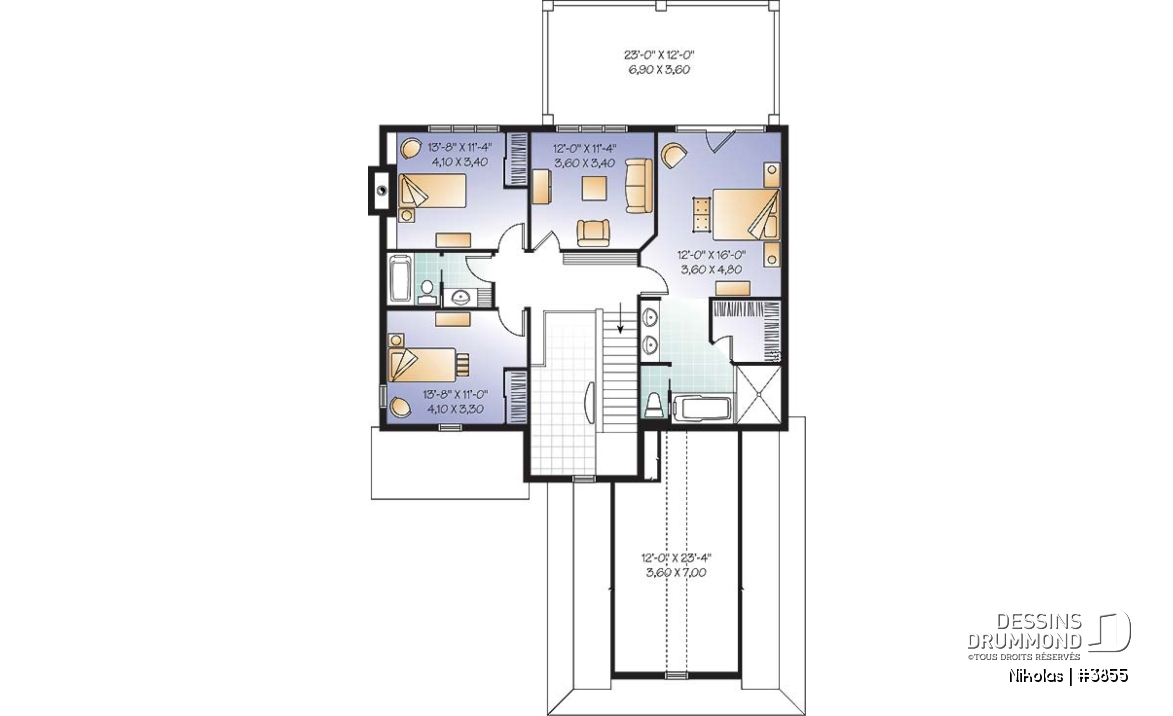 Étage - Plan de maison 4 chambres, garage double, chambre des parents avec balcon privé, bureau à domicile - Nikolas