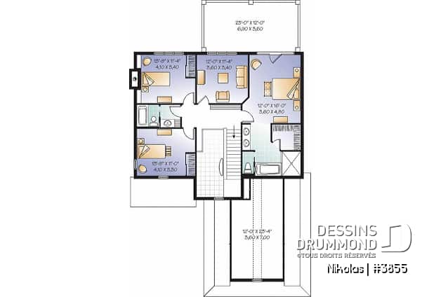Étage - Plan de maison 4 chambres, garage double, chambre des parents avec balcon privé, bureau à domicile - Nikolas