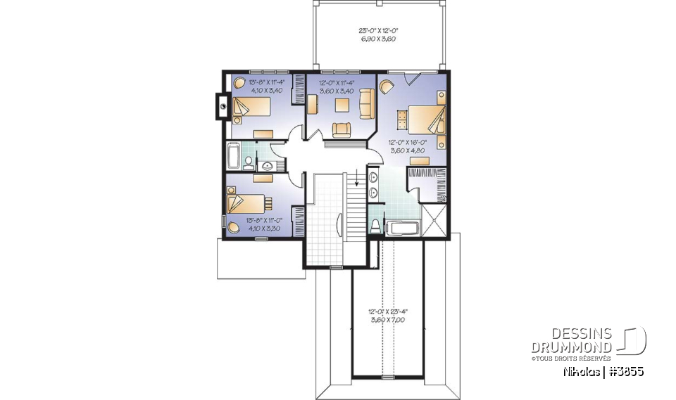 Étage - Plan de maison 4 chambres, garage double, chambre des parents avec balcon privé, bureau à domicile - Nikolas