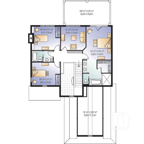 Étage - Plan de maison 4 chambres, garage double, chambre des parents avec balcon privé, bureau à domicile - Nikolas