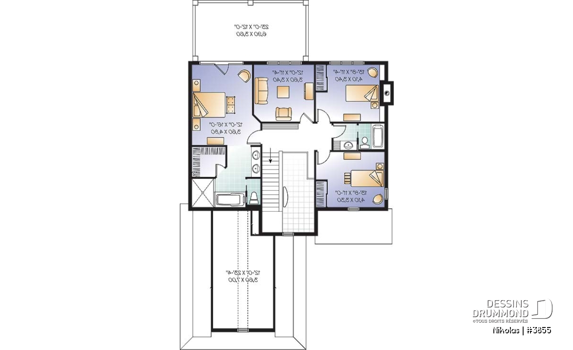 Étage - Plan de maison 4 chambres, garage double, chambre des parents avec balcon privé, bureau à domicile - Nikolas