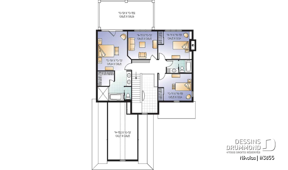 Étage - Plan de maison 4 chambres, garage double, chambre des parents avec balcon privé, bureau à domicile - Nikolas