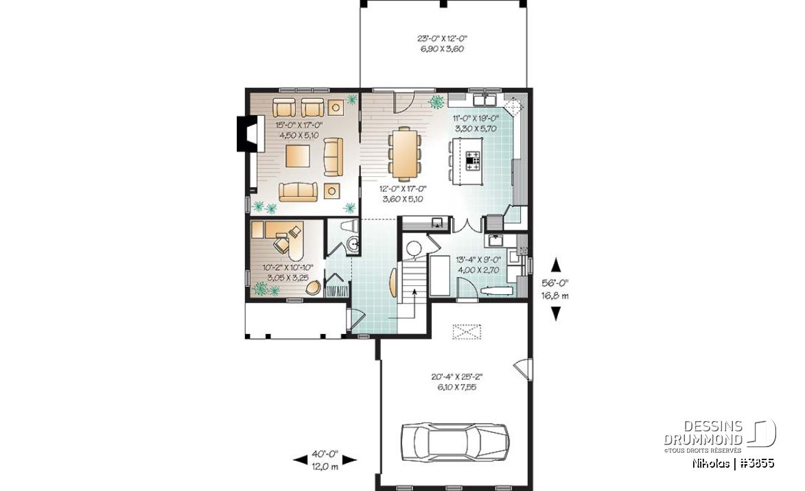 Rez-de-chaussée - Plan de maison 4 chambres, garage double, chambre des parents avec balcon privé, bureau à domicile - Nikolas