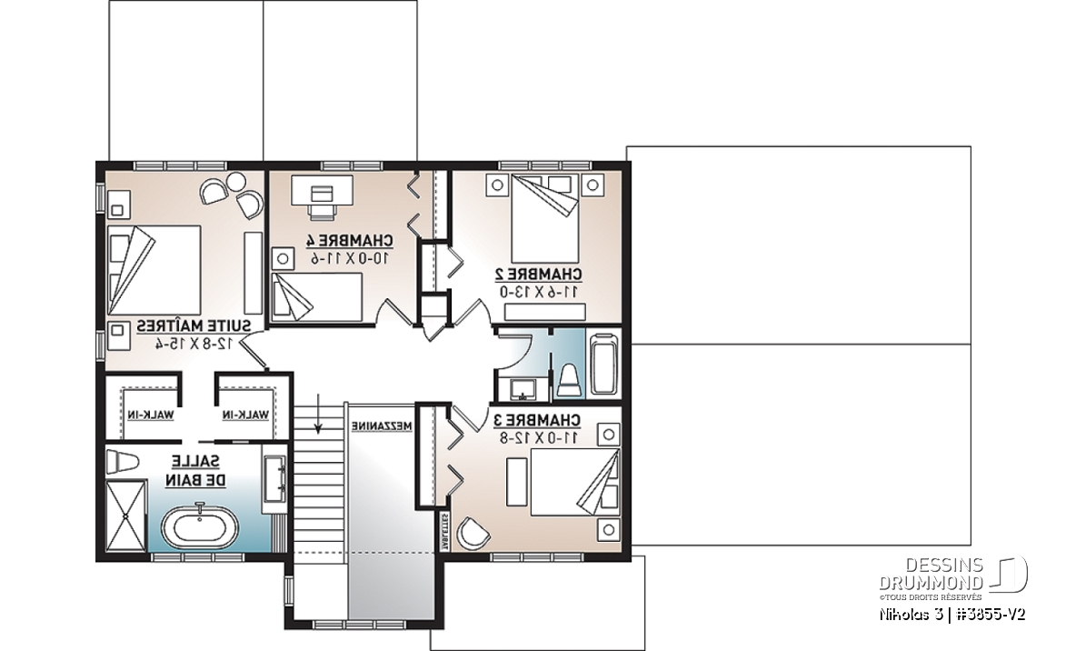 Étage - Plan 2 étages de 4 chambres avec garage double, bureau, garde-manger, vestiaire et suite des maîtres - Nikolas 3