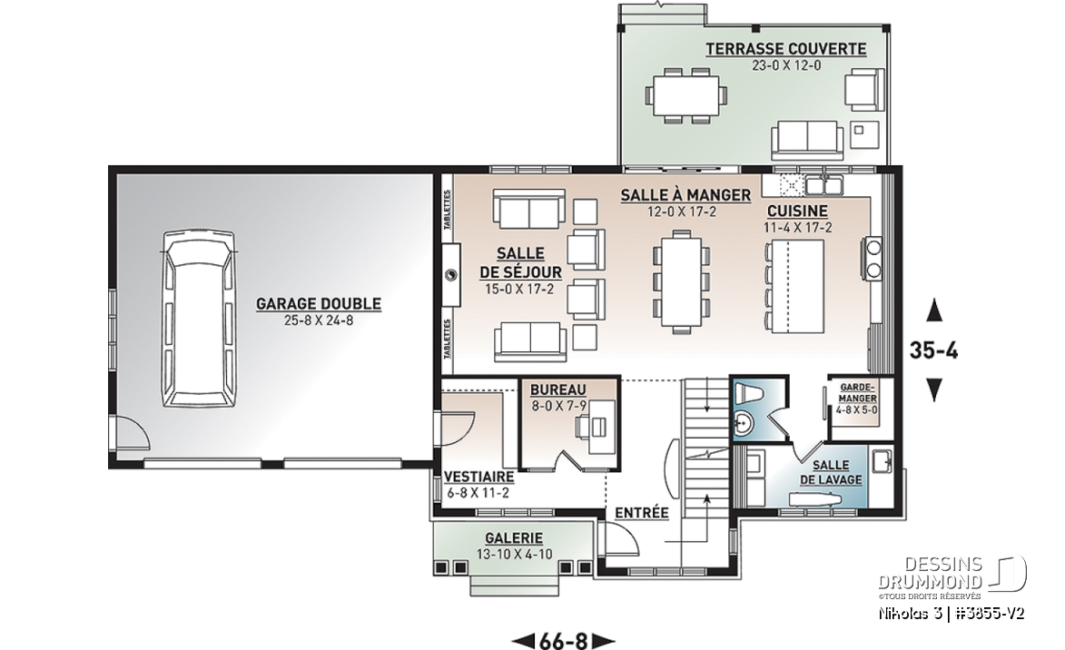 Rez-de-chaussée - Plan 2 étages de 4 chambres avec garage double, bureau, garde-manger, vestiaire et suite des maîtres - Nikolas 3