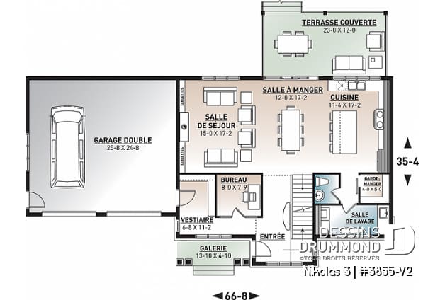 Rez-de-chaussée - Plan 2 étages de 4 chambres avec garage double, bureau, garde-manger, vestiaire et suite des maîtres - Nikolas 3