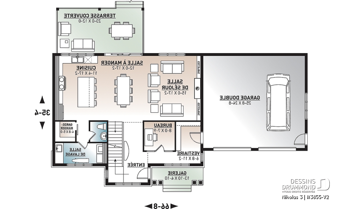 Rez-de-chaussée - Plan 2 étages de 4 chambres avec garage double, bureau, garde-manger, vestiaire et suite des maîtres - Nikolas 3