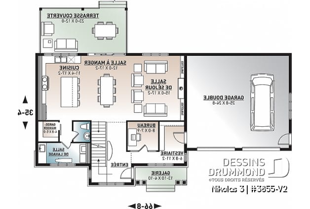 Rez-de-chaussée - Plan 2 étages de 4 chambres avec garage double, bureau, garde-manger, vestiaire et suite des maîtres - Nikolas 3