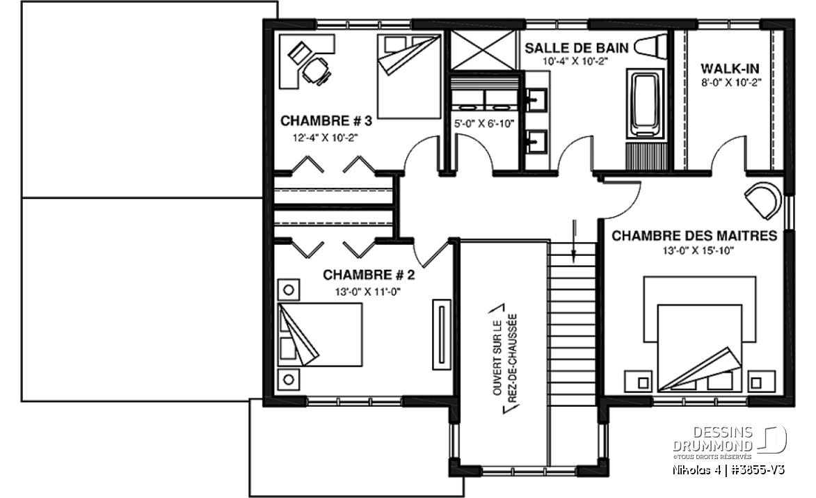 Étage - Magnifique plan de maison farmhouse champêtre 3 chambres, garage, bureau, vestiaire, garde-manger - Nikolas 4