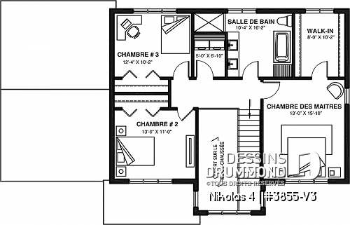 Étage - Magnifique plan de maison farmhouse champêtre 3 chambres, garage, bureau, vestiaire, garde-manger - Nikolas 4