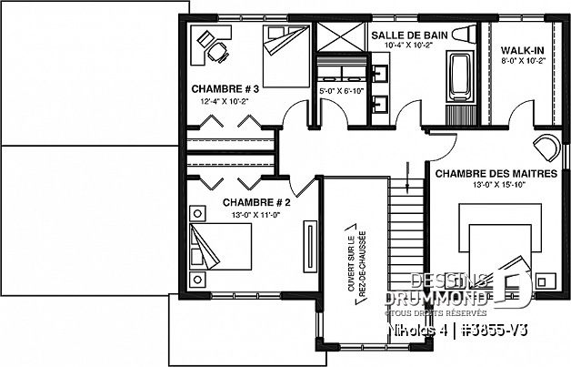 Étage - Magnifique plan de maison farmhouse champêtre 3 chambres, garage, bureau, vestiaire, garde-manger - Nikolas 4