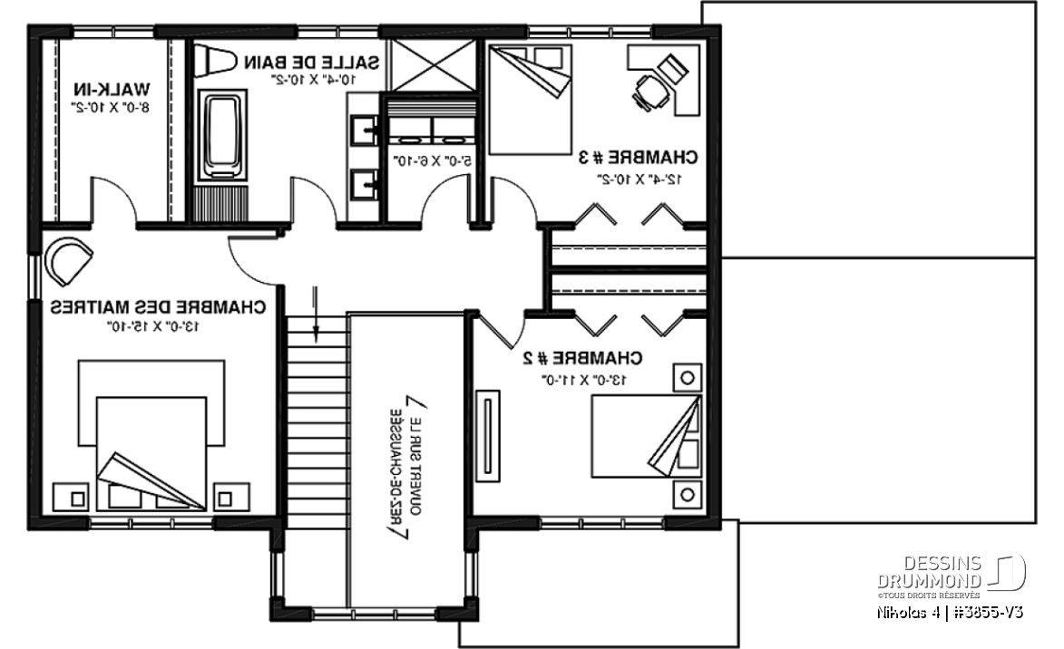 Étage - Magnifique plan de maison farmhouse champêtre 3 chambres, garage, bureau, vestiaire, garde-manger - Nikolas 4