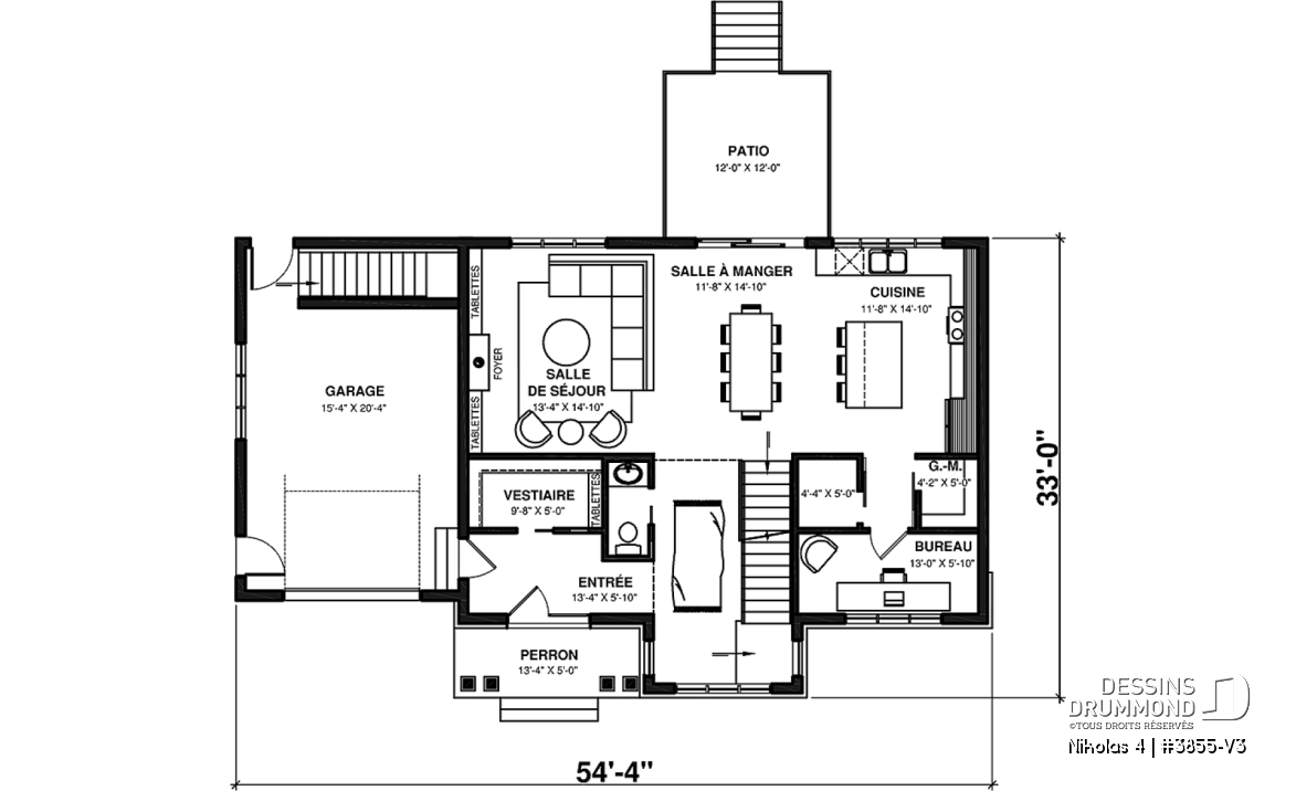 Rez-de-chaussée - Magnifique plan de maison farmhouse champêtre 3 chambres, garage, bureau, vestiaire, garde-manger - Nikolas 4