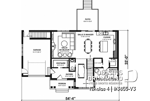 Rez-de-chaussée - Magnifique plan de maison farmhouse champêtre 3 chambres, garage, bureau, vestiaire, garde-manger - Nikolas 4