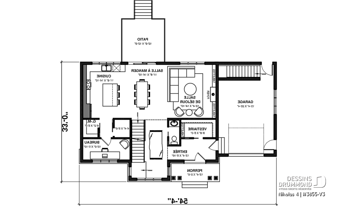 Rez-de-chaussée - Magnifique plan de maison farmhouse champêtre 3 chambres, garage, bureau, vestiaire, garde-manger - Nikolas 4