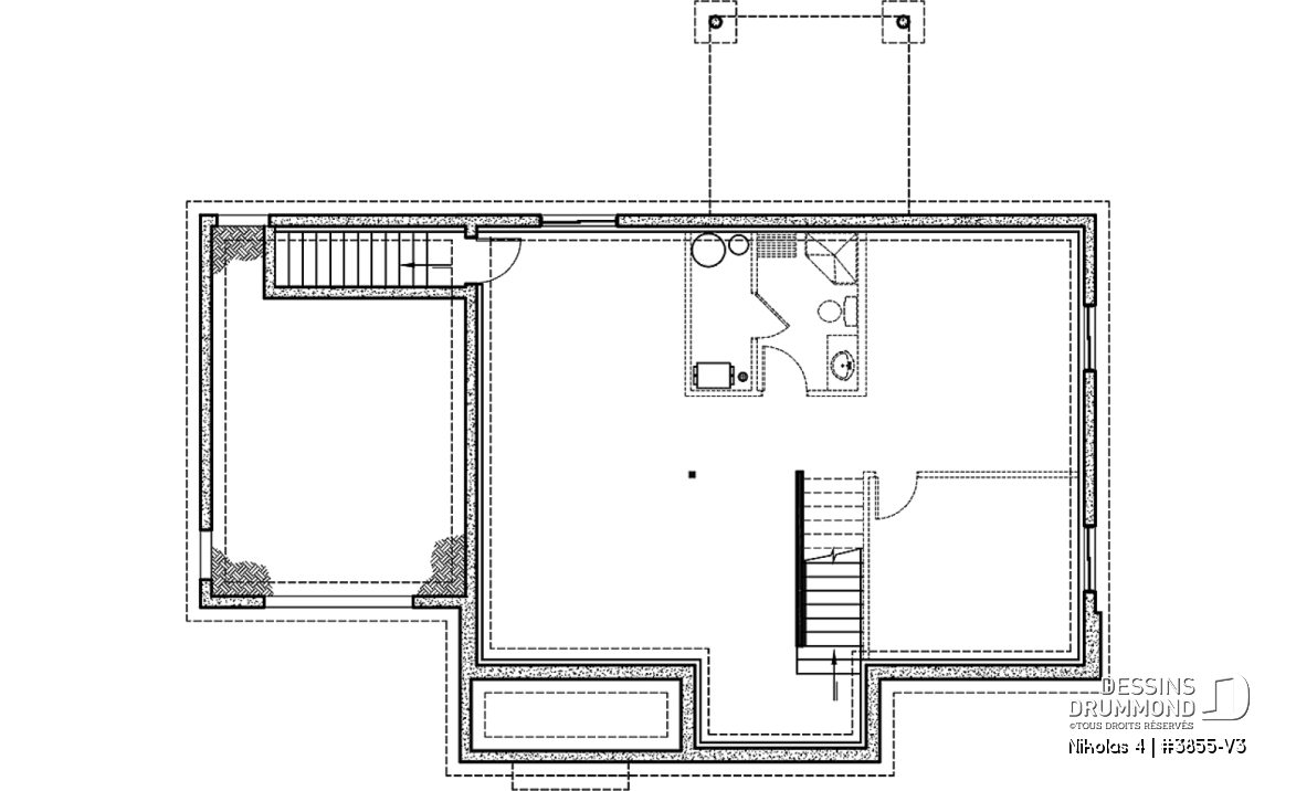 Sous-sol - Magnifique plan de maison farmhouse champêtre 3 chambres, garage, bureau, vestiaire, garde-manger - Nikolas 4