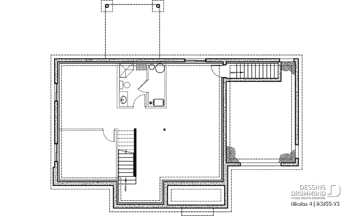 Sous-sol - Magnifique plan de maison farmhouse champêtre 3 chambres, garage, bureau, vestiaire, garde-manger - Nikolas 4
