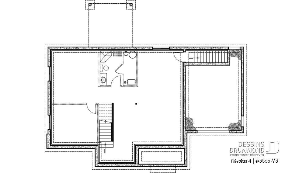 Sous-sol - Magnifique plan de maison farmhouse champêtre 3 chambres, garage, bureau, vestiaire, garde-manger - Nikolas 4