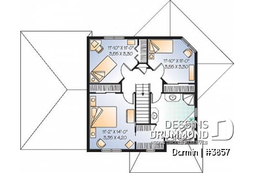 Étage - Plan de maison à étage avec 3 chambres et garage, superbe salon avec beaucoup de fenêtres - Darmin