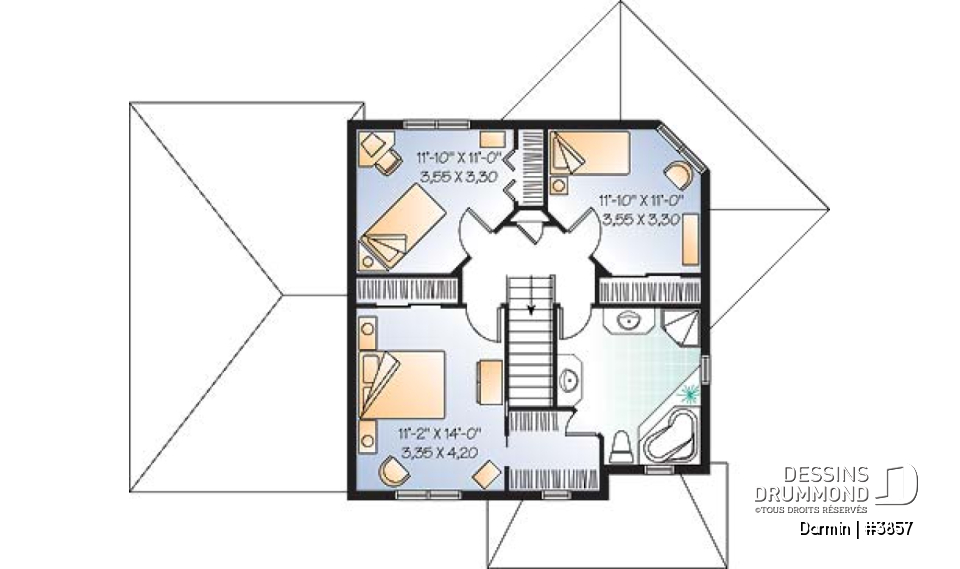 Étage - Plan de maison à étage avec 3 chambres et garage, superbe salon avec beaucoup de fenêtres - Darmin