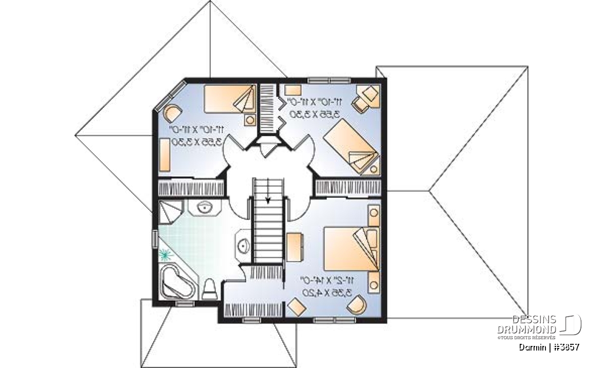 Étage - Plan de maison à étage avec 3 chambres et garage, superbe salon avec beaucoup de fenêtres - Darmin
