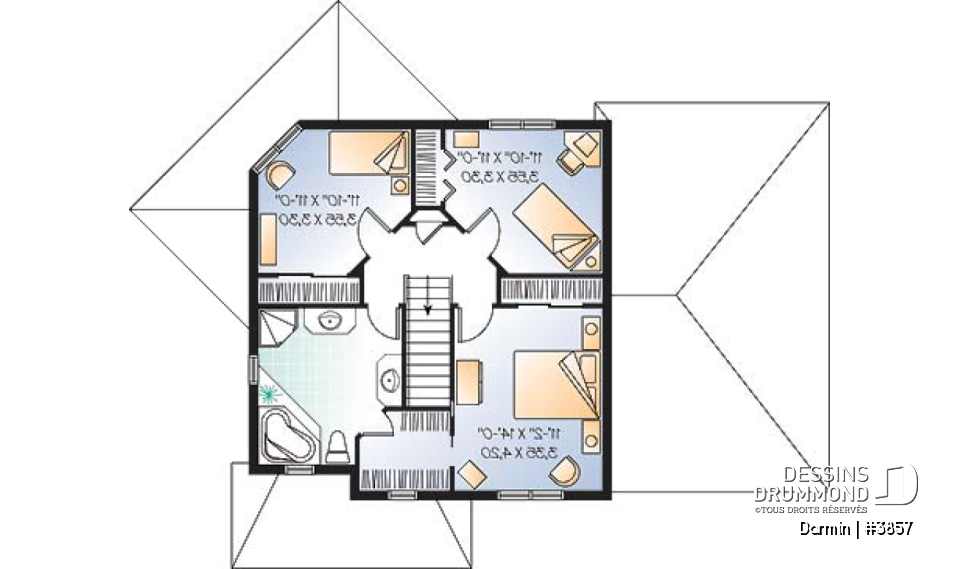 Étage - Plan de maison à étage avec 3 chambres et garage, superbe salon avec beaucoup de fenêtres - Darmin