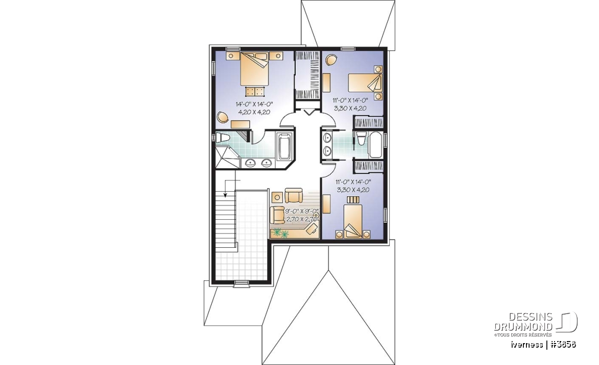 Étage - Plan de cottage conçu pour terrain étroit, 3 chambres, bureau à domicile, garage double, superbe plancher - Iverness