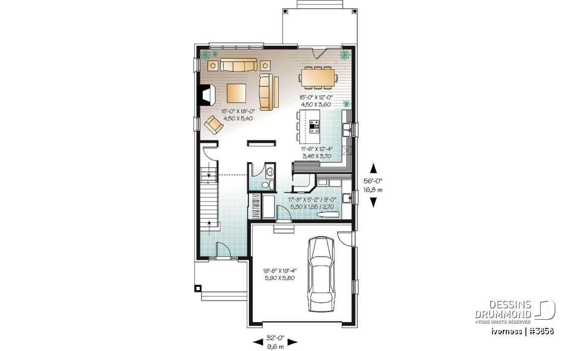 Rez-de-chaussée - Plan de cottage conçu pour terrain étroit, 3 chambres, bureau à domicile, garage double, superbe plancher - Iverness