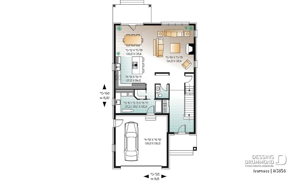 Rez-de-chaussée - Plan de cottage conçu pour terrain étroit, 3 chambres, bureau à domicile, garage double, superbe plancher - Iverness