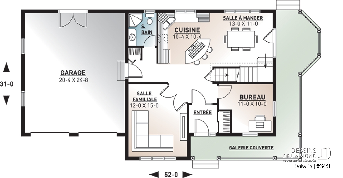 Rez-de-chaussée - Plan de maison style farmhouse, 3 chambres avec garage double, bureau à domicile, buanderie à l'étage - Oakville