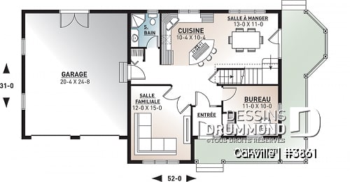 Rez-de-chaussée - Plan de maison style farmhouse, 3 chambres avec garage double, bureau à domicile, buanderie à l'étage - Oakville