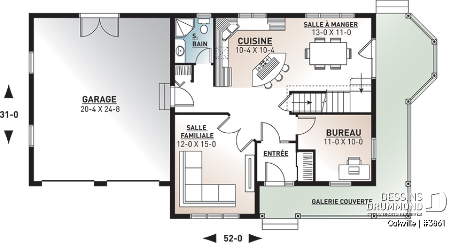 Rez-de-chaussée - Plan de maison style farmhouse, 3 chambres avec garage double, bureau à domicile, buanderie à l'étage - Oakville