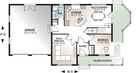 Rez-de-chaussée - Plan de maison style farmhouse, 3 chambres avec garage double, bureau à domicile, buanderie à l'étage - Oakville
