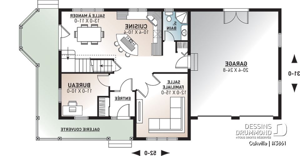 Rez-de-chaussée - Plan de maison style farmhouse, 3 chambres avec garage double, bureau à domicile, buanderie à l'étage - Oakville