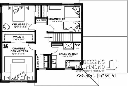 Étage - Plan de maison Farmhouse à étage, 3 chambres + bureau, garage simple, grande cuisine avec garde-manger - Oakville 2