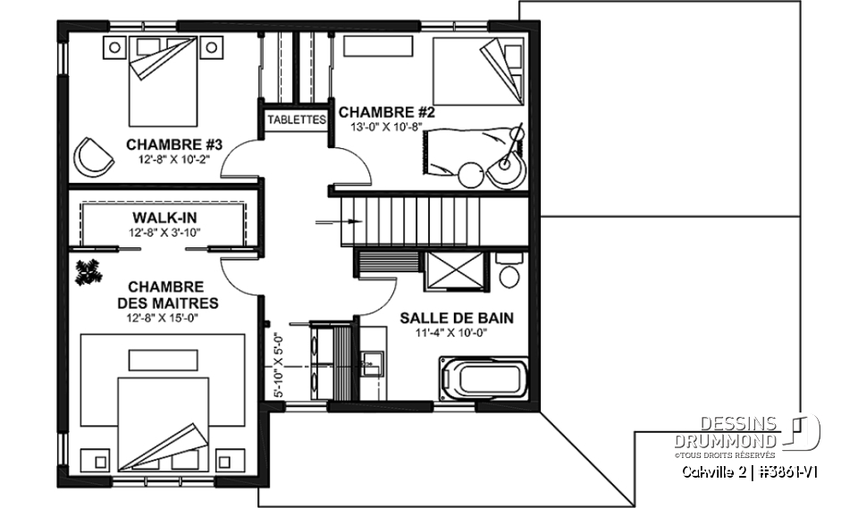 Étage - Plan de maison Farmhouse à étage, 3 chambres + bureau, garage simple, grande cuisine avec garde-manger - Oakville 2