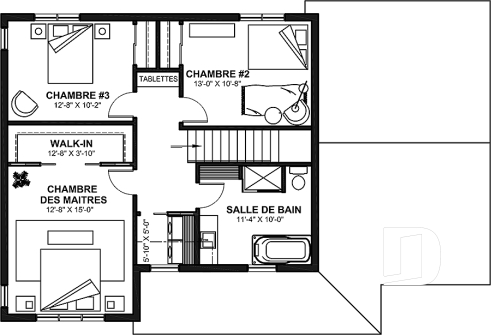 Étage - Plan de maison Farmhouse à étage, 3 chambres + bureau, garage simple, grande cuisine avec garde-manger - Oakville 2