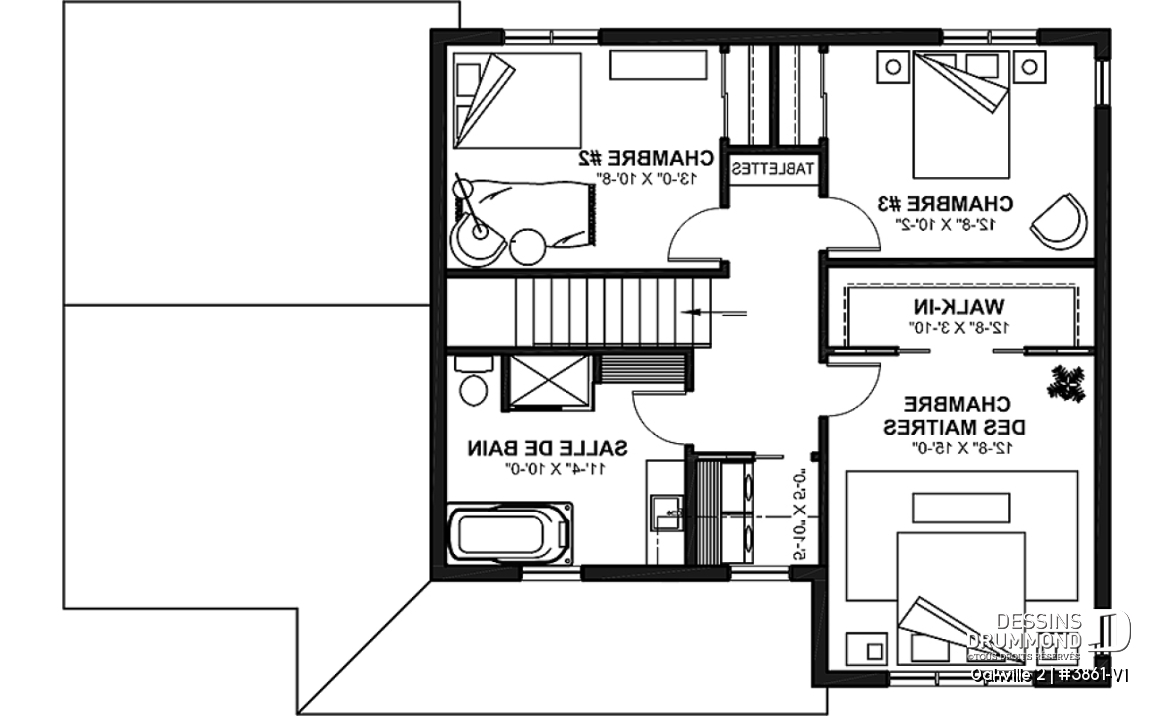 Étage - Plan de maison Farmhouse à étage, 3 chambres + bureau, garage simple, grande cuisine avec garde-manger - Oakville 2