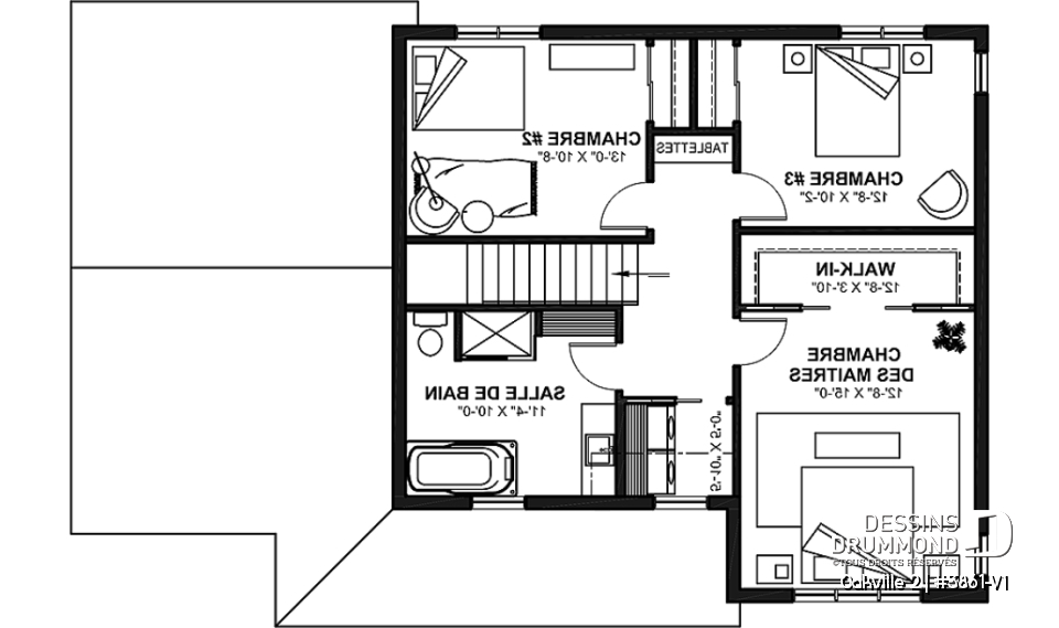Étage - Plan de maison Farmhouse à étage, 3 chambres + bureau, garage simple, grande cuisine avec garde-manger - Oakville 2