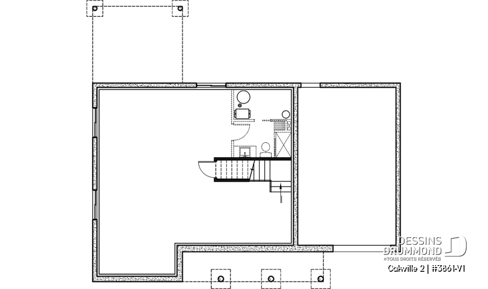 Sous-sol - Plan de maison Farmhouse à étage, 3 chambres + bureau, garage simple, grande cuisine avec garde-manger - Oakville 2