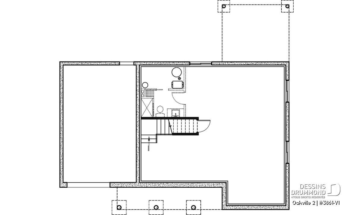 Sous-sol - Plan de maison Farmhouse à étage, 3 chambres + bureau, garage simple, grande cuisine avec garde-manger - Oakville 2
