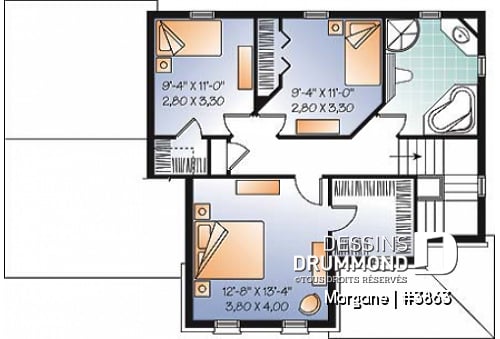 Étage - Plan de maison champêtre avec garage, 3 chambres, foyer et plafond élevé - Morgane