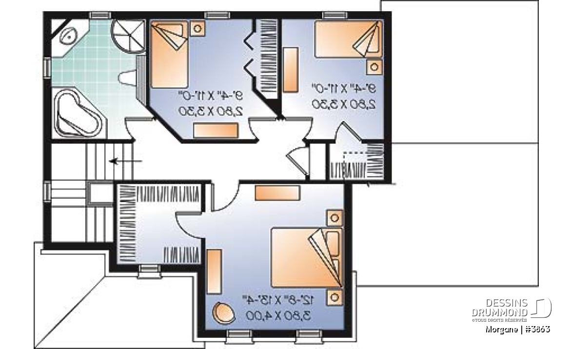 Étage - Plan de maison champêtre avec garage, 3 chambres, foyer et plafond élevé - Morgane