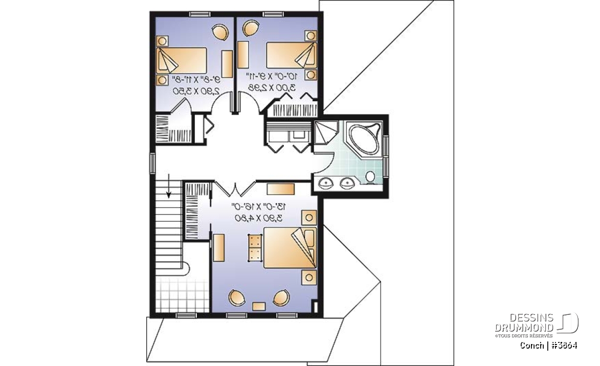 Étage - Plan de maison avec garage, superbe foyer, balcon à la salle à manger, 3 chambres, buanderie à l'étage - Conch