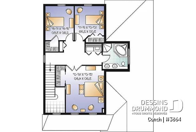 Étage - Plan de maison avec garage, superbe foyer, balcon à la salle à manger, 3 chambres, buanderie à l'étage - Conch