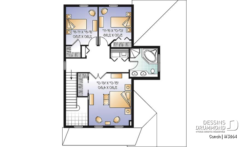 Étage - Plan de maison avec garage, superbe foyer, balcon à la salle à manger, 3 chambres, buanderie à l'étage - Conch