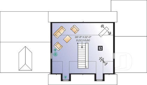 Espace boni - Plan de maison familiale à trois étages avec aire ouverte, bureau, espace boni et sous-sol aménageable - Kaïla