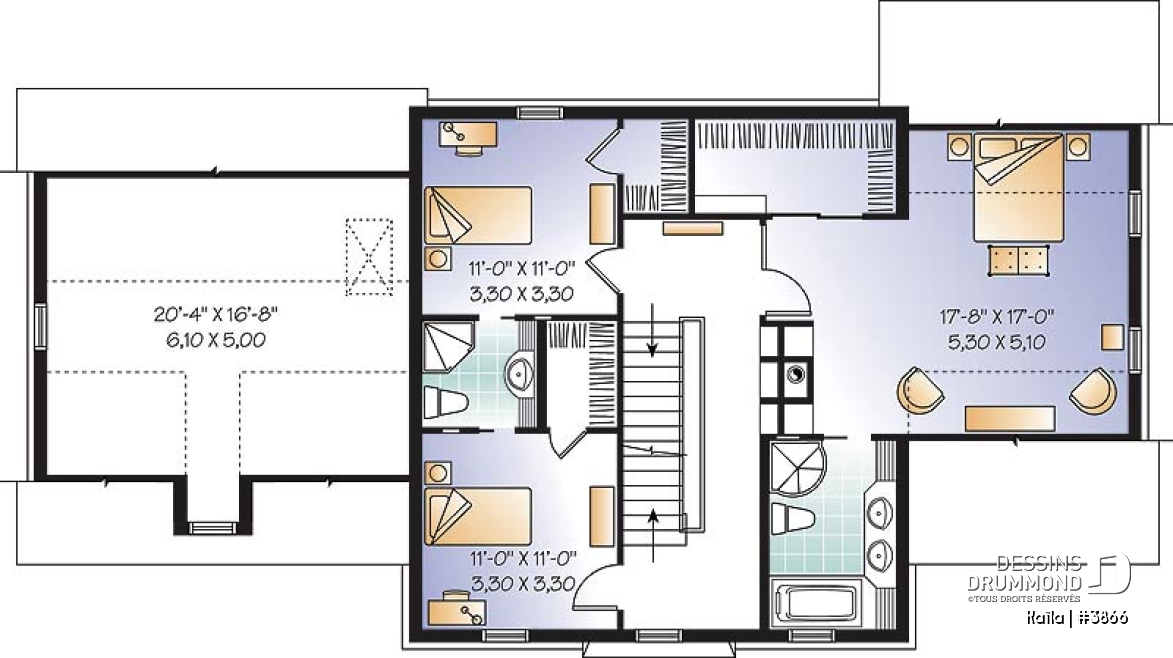 Étage - Plan de maison familiale à trois étages avec aire ouverte, bureau, espace boni et sous-sol aménageable - Kaïla