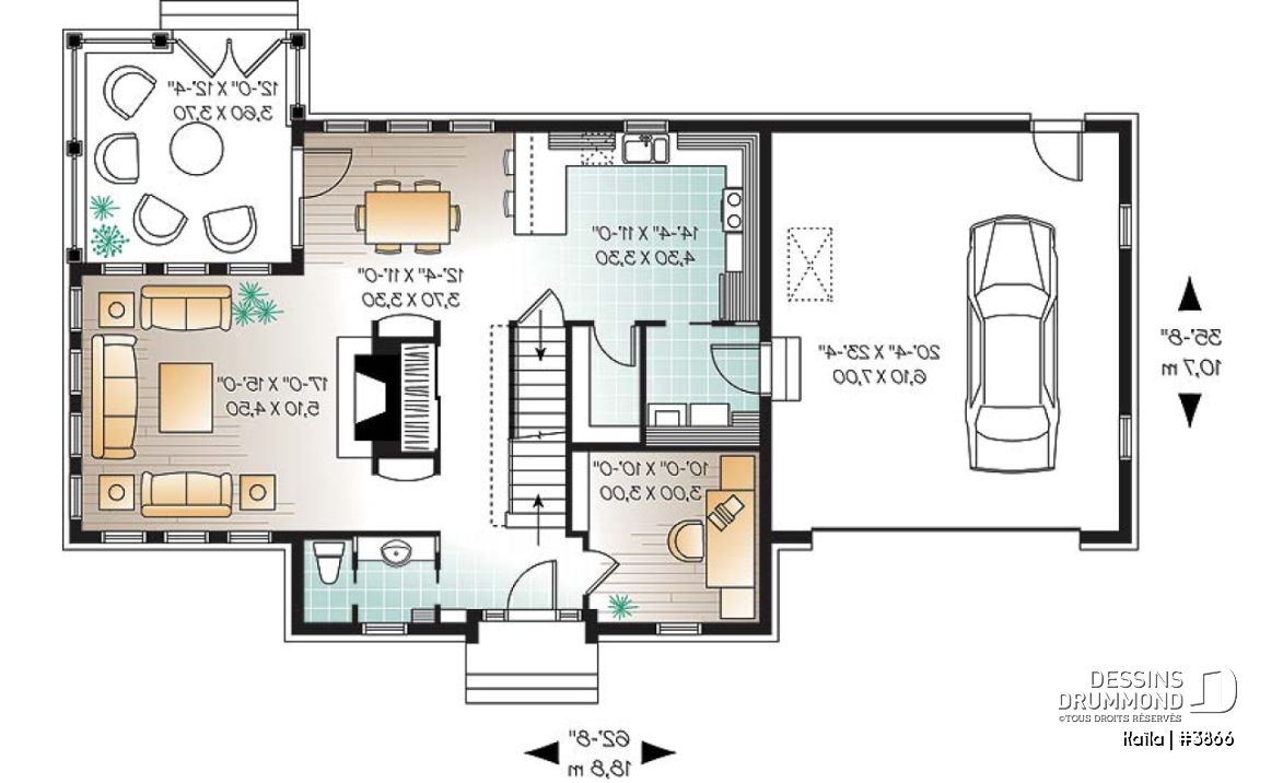 Rez-de-chaussée - Plan de maison familiale à trois étages avec aire ouverte, bureau, espace boni et sous-sol aménageable - Kaïla